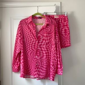 NWOT Y2K checkered pink matching set - shorts & button down Sz US 6 - SheIn